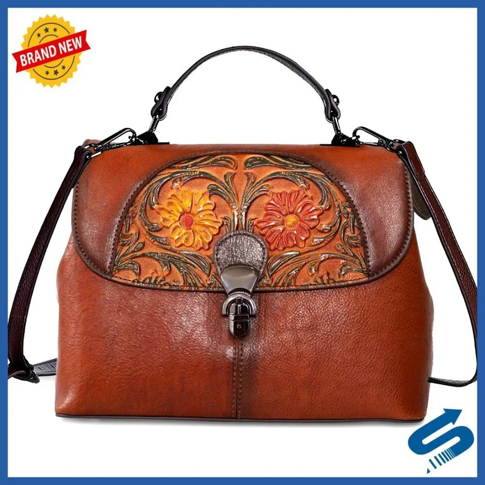 Genuine Leather Satchel Handbag Crossbody Hobo Top Handle Purse Vintage